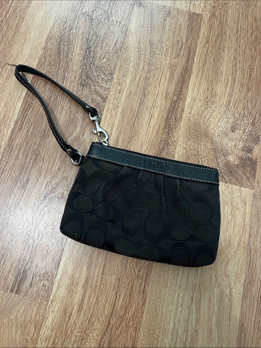 Coach Black Signature Canvas Wristlet with Leather Trim